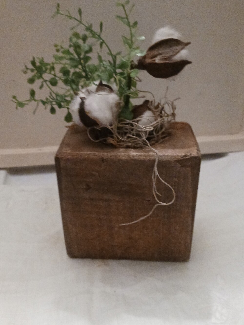 Rustic Primitive Wood Sugar Mold With Cotton Stem Accent - Home Accents